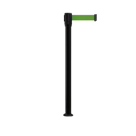 MONTOUR LINE Retractable Belt Fixed Stanchion, 2ft Black Post  11ft. Green Belt MX530F-BK-GN-110